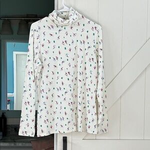 Lands' End White Long Sleeve Turtleneck with Colorful Print